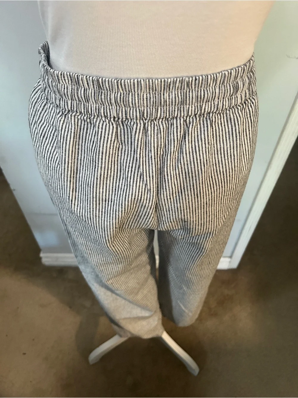 J Crew Drawstring Wide-Leg Pants in Black & White Stripe